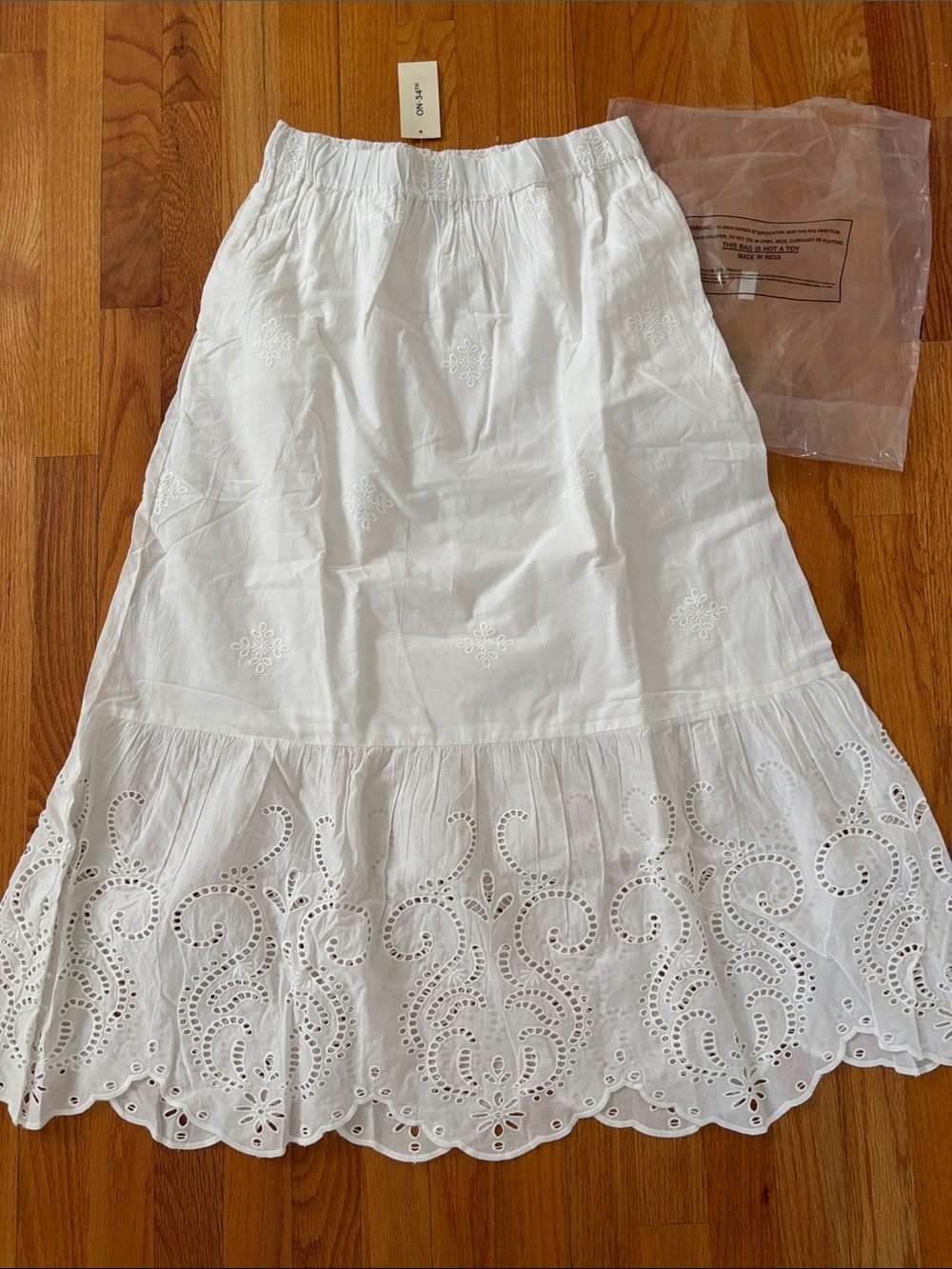 White Eyelet Tiered Midi Skirt